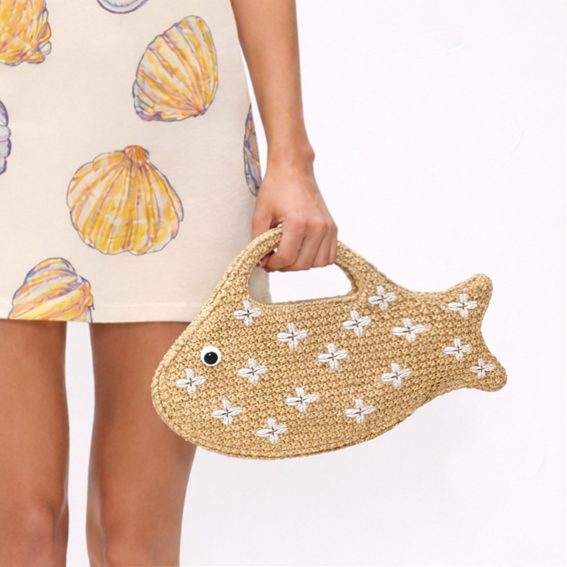 자수된 물고기 모양 라피아 밀짚 핸드백, 우아한 이브닝 - Women'S Raffia Bags 리뷰 및 가격